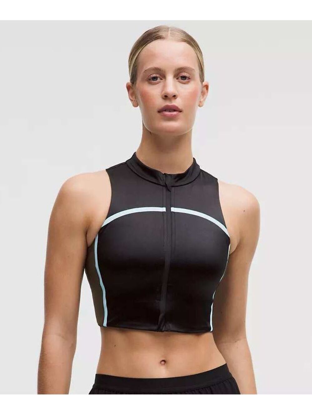 NWT Lululemon Satin Shine Full-Zip Tank Stripe Black XL Built-In Bra - Picture 2 of 8